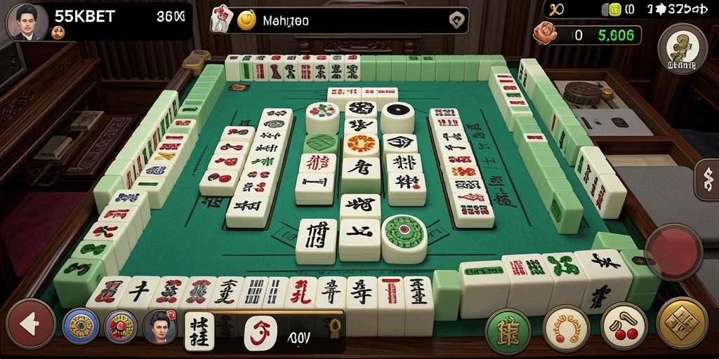 Tangkapan layar permainan 55KBET menunjukkan aksi seru Mahjong.