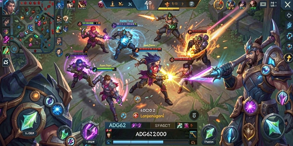 Screenshot gameplay ADG62 yang penuh aksi dan strategi MOBA.