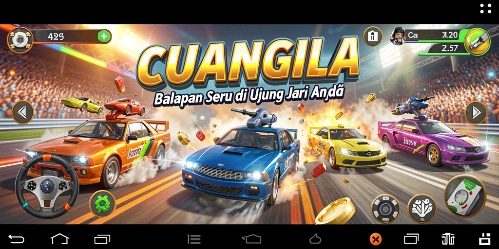 Screenshot gameplay CUANGILA yang menunjukkan balapan mendebarkan.