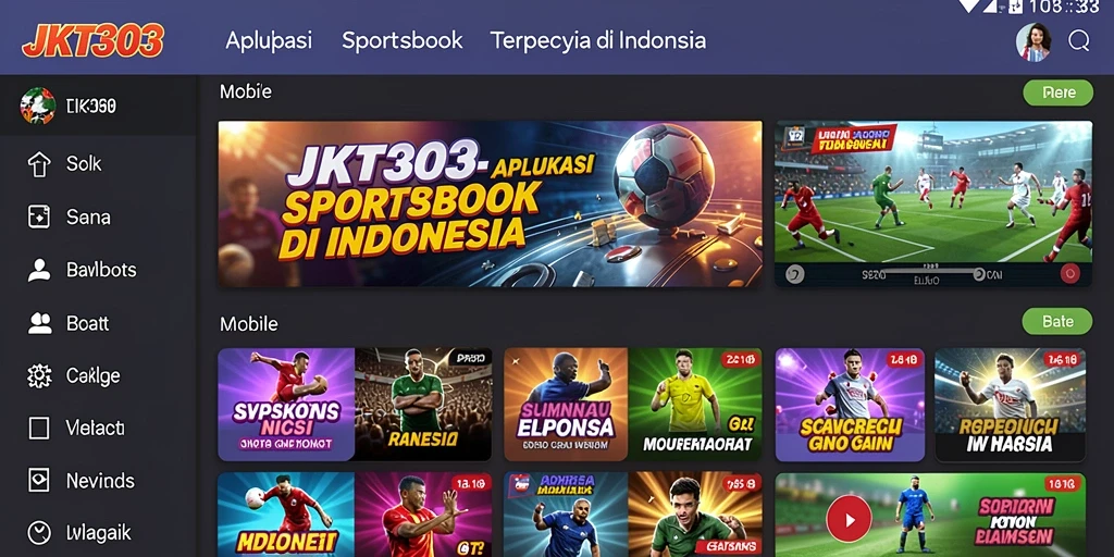 Tampilan aplikasi <strong>JKT303</strong> dengan fitur taruhan olahraga yang menarik.