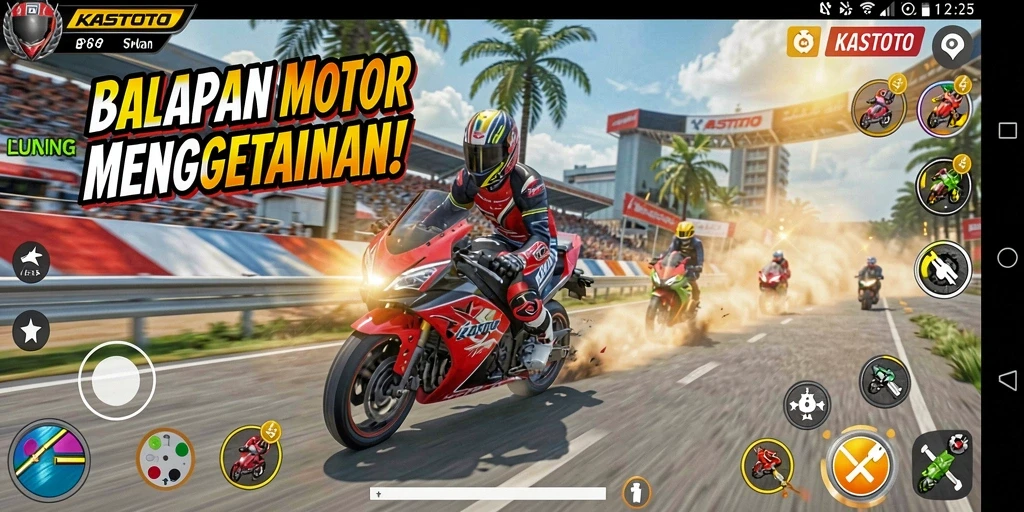 Tampilan gameplay KASTOTO saat balapan motor yang mendebarkan.