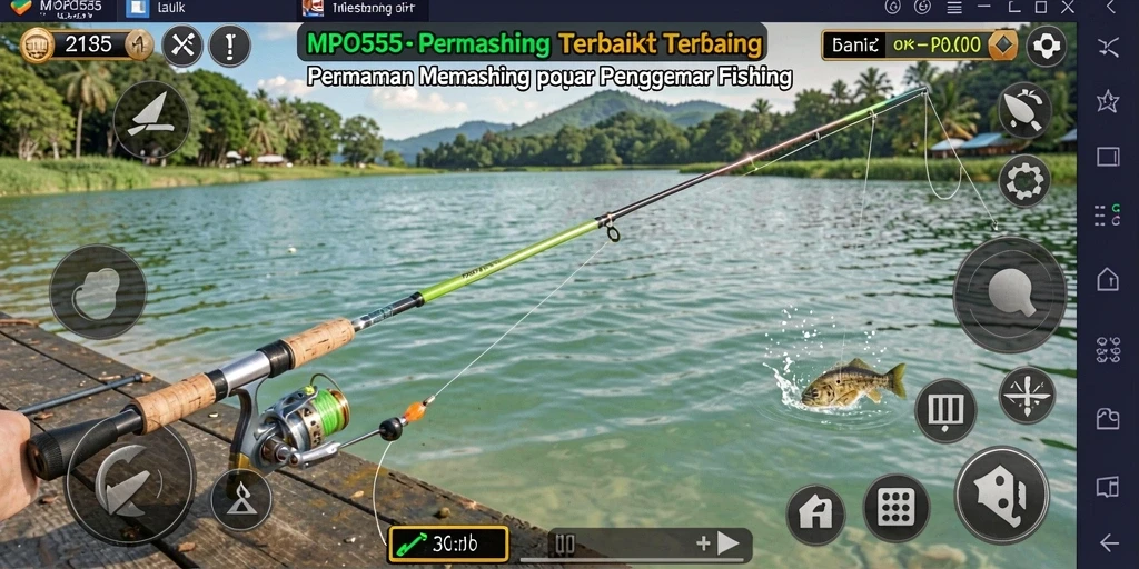 Gameplay MPO555 menampilkan keseruan memancing dengan berbagai ikan dan lokasi.