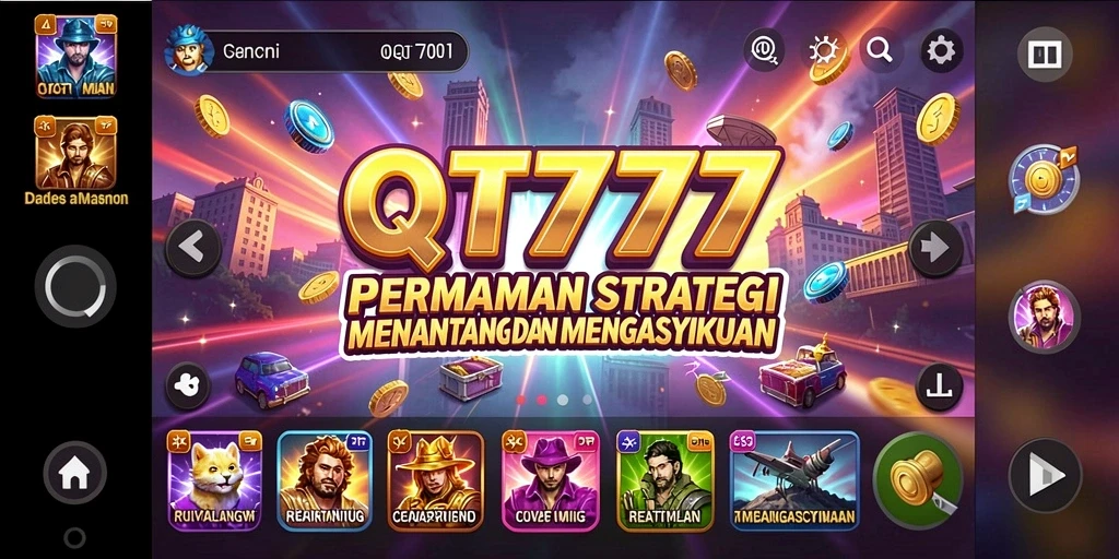 Tampilan screenshot QT777 menampilkan pertempuran strategis yang intens.