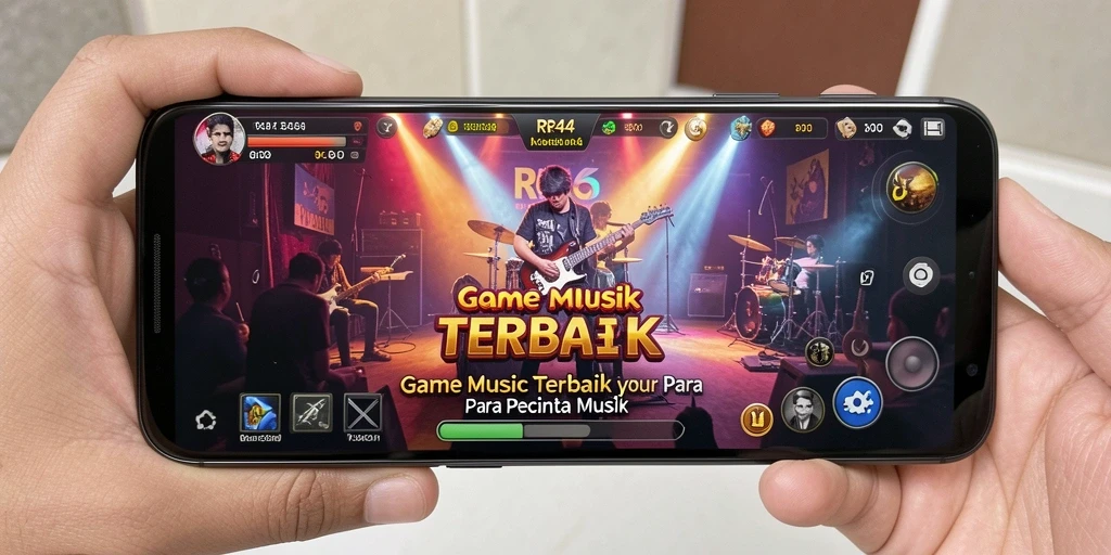 Screenshot utama RR44 menampilkan gameplay yang penuh energi dan interaksi musik.