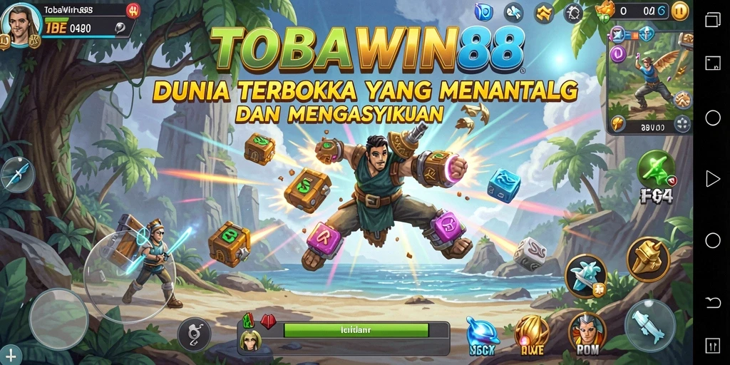 Tangkapan layar TOBAWIN88 menampilkan aksi seru di dunia terbuka.